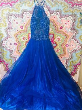 Blondie Nites Stacy Sklar Royal Blue Formal Gown Size 1 Prom Y2K Prom open back